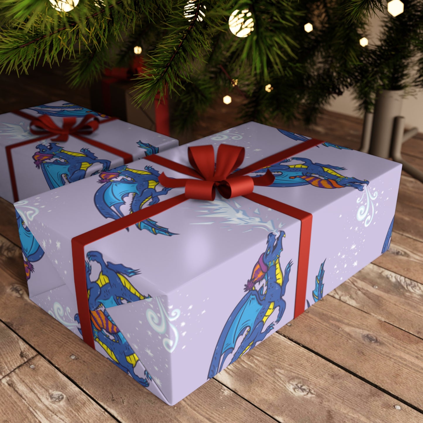 "Fire Dragon in the Clouds" - Purple Gift Wrapping Paper Sheets, 1pc