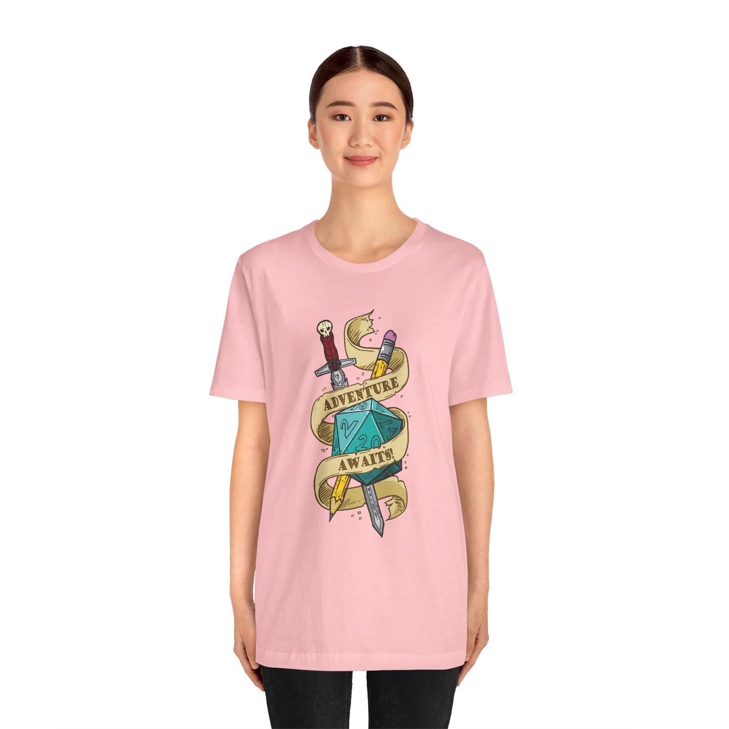"Adventure Awaits" TTRPG - Unisex Jersey Short Sleeve Tee (Multiple Color Options)