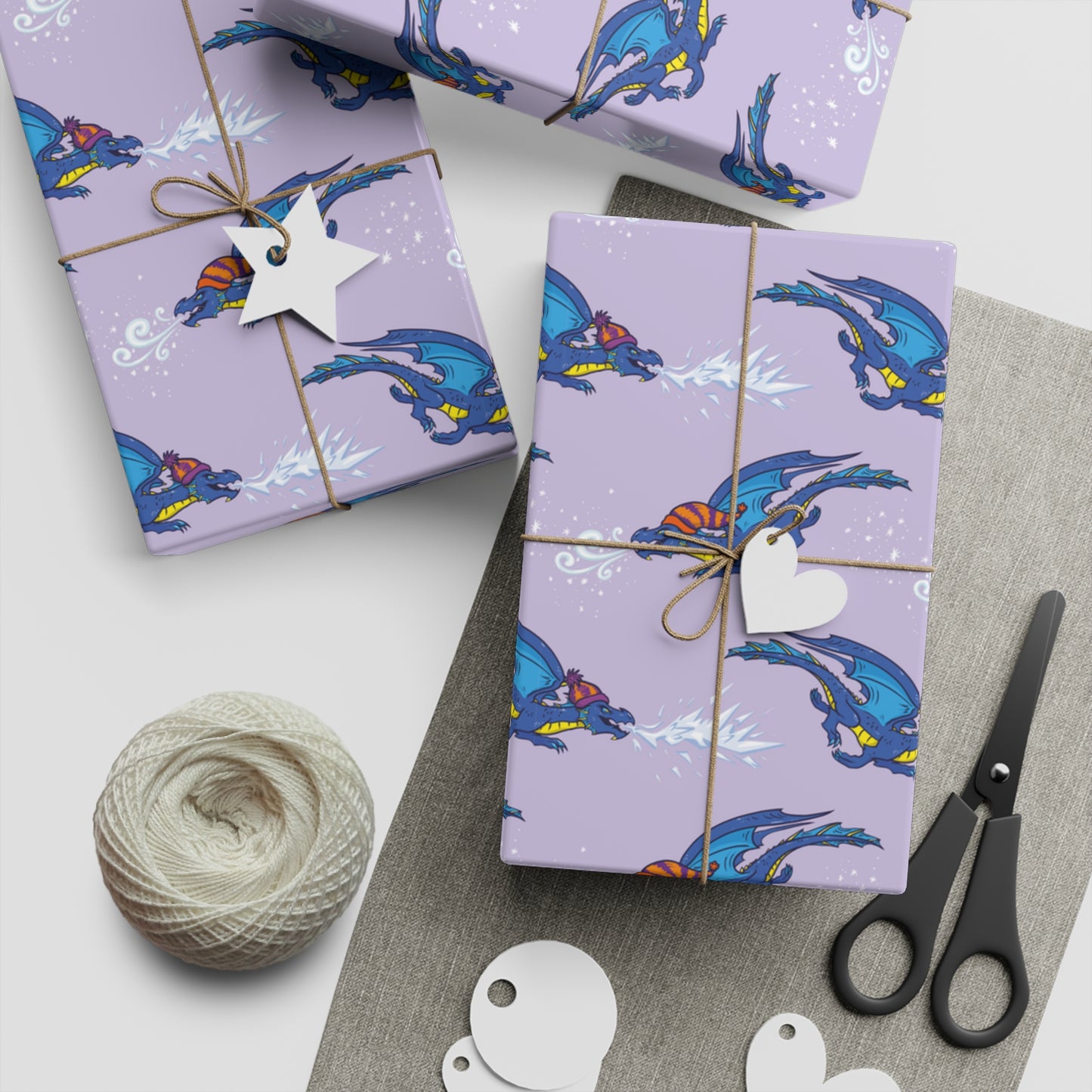"Fire Dragon in the Clouds" - Purple Gift Wrapping Paper Sheets, 1pc