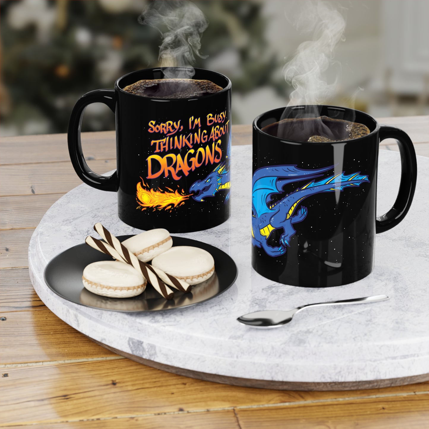 "Thinkin' About Dragons" - Black Mug (11oz)