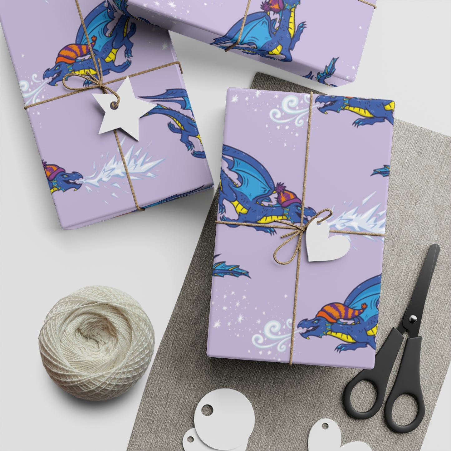 "Fire Dragon in the Clouds" - Purple Gift Wrapping Paper Sheets, 1pc