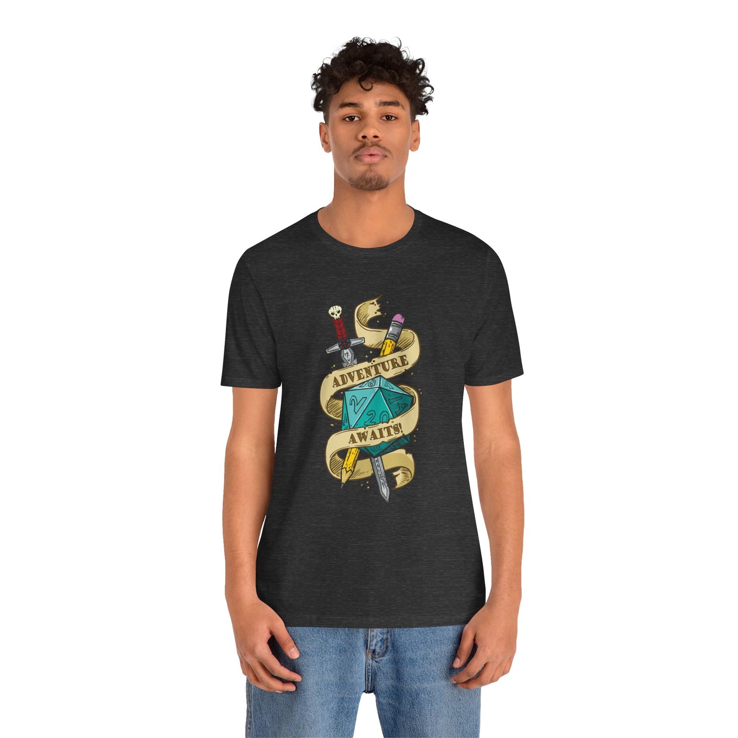 "Adventure Awaits" TTRPG - Unisex Jersey Short Sleeve Tee (Multiple Color Options)