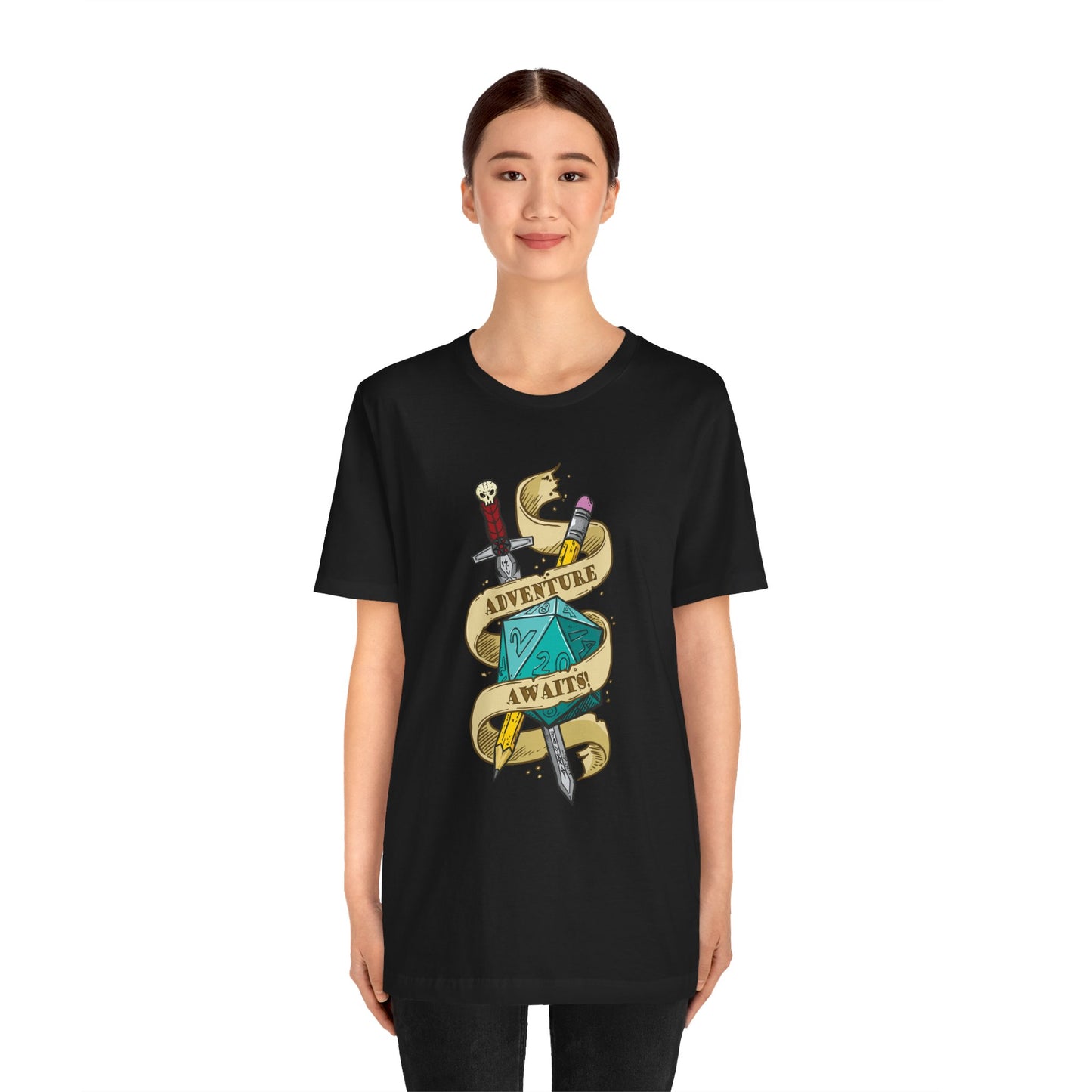 "Adventure Awaits" TTRPG - Unisex Jersey Short Sleeve Tee (Multiple Color Options)