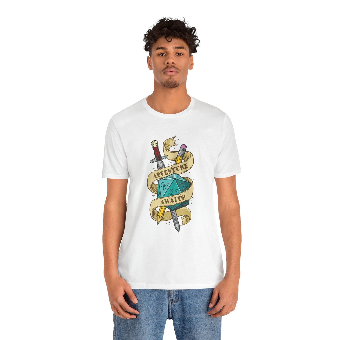 "Adventure Awaits" TTRPG - Unisex Jersey Short Sleeve Tee (Multiple Color Options)
