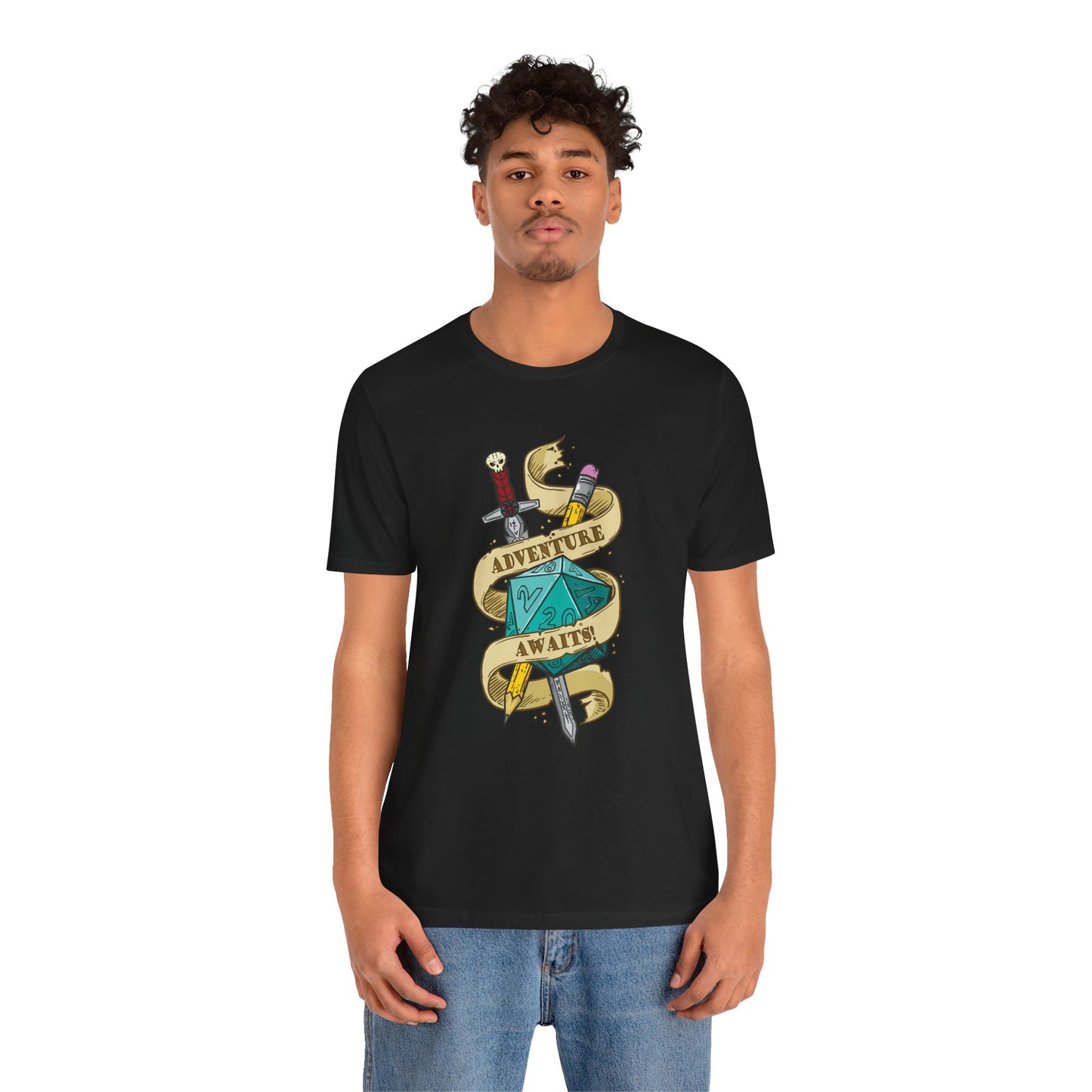 "Adventure Awaits" TTRPG - Unisex Jersey Short Sleeve Tee (Multiple Color Options)