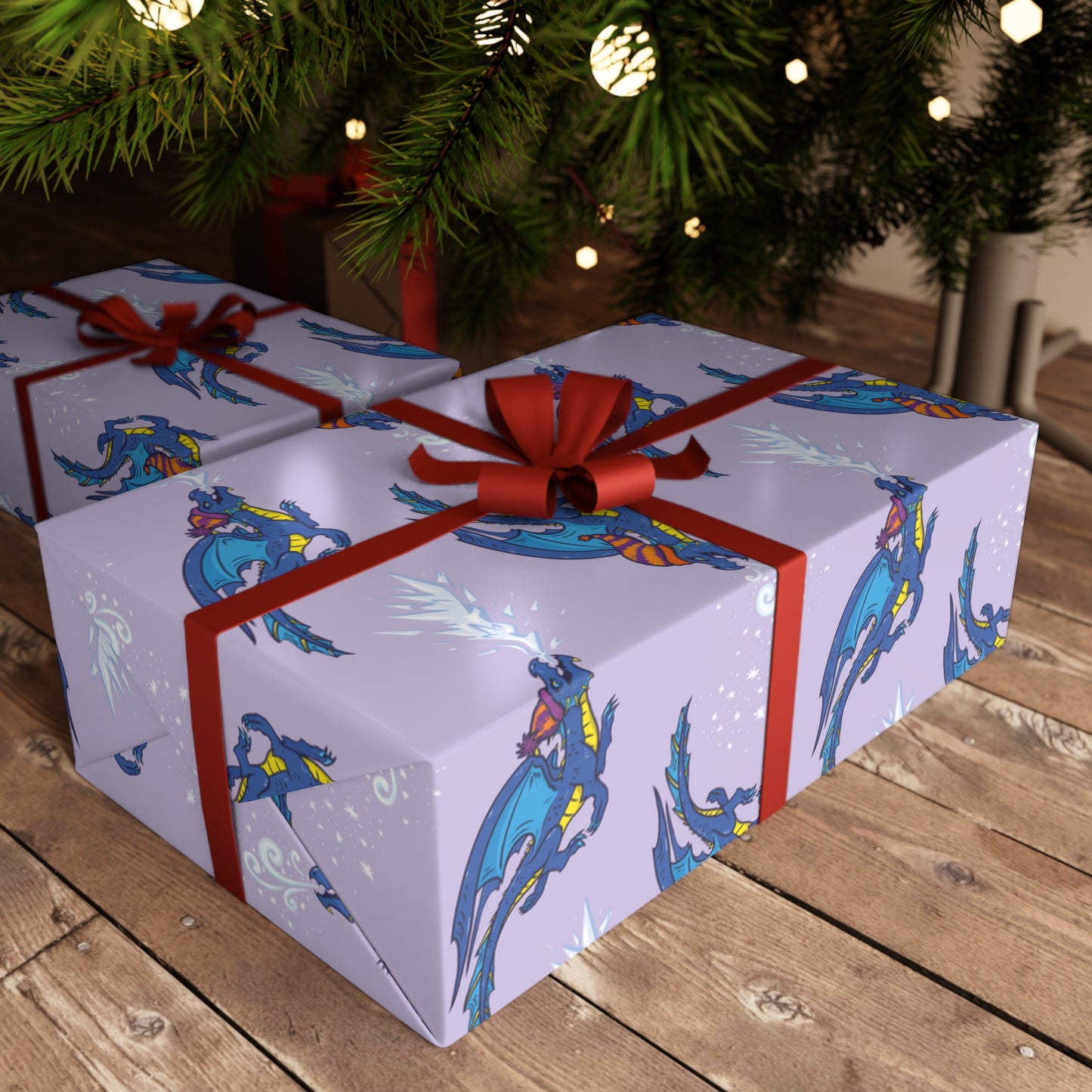 "Fire Dragon in the Clouds" - Purple Gift Wrapping Paper Sheets, 1pc
