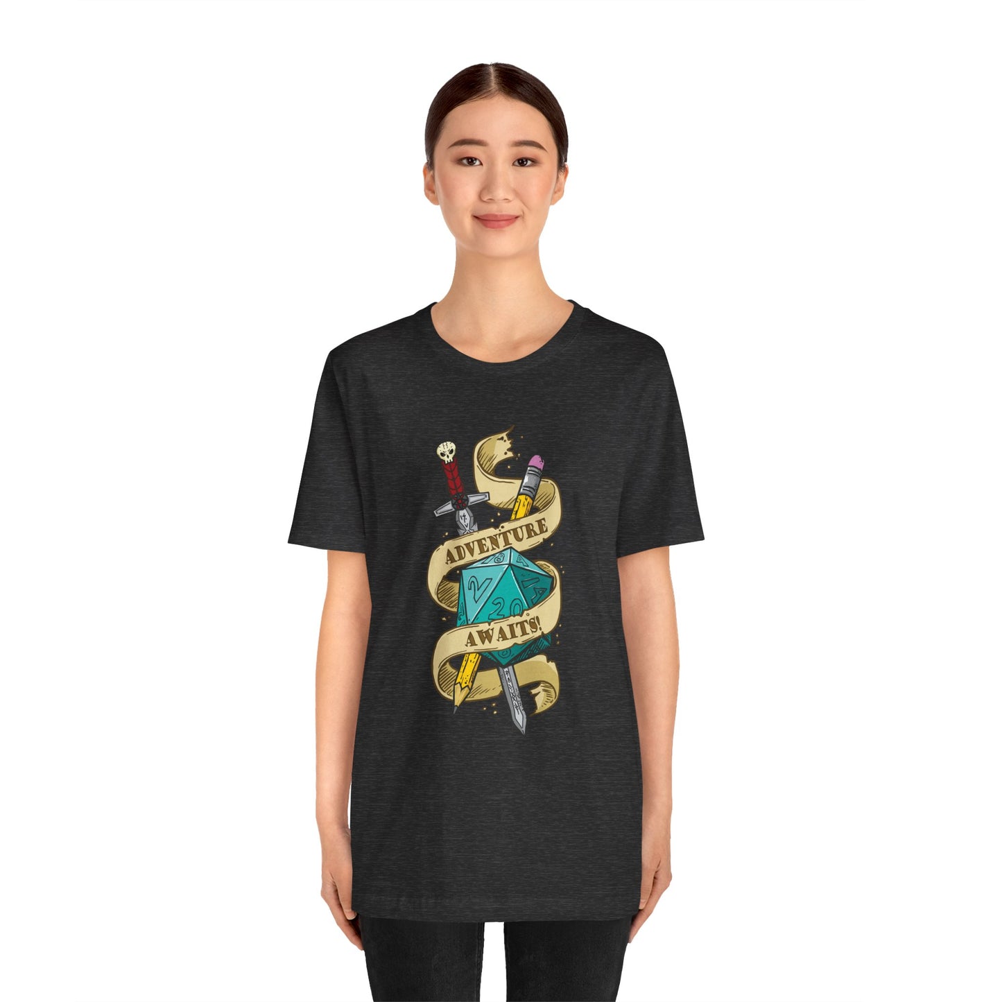 "Adventure Awaits" TTRPG - Unisex Jersey Short Sleeve Tee (Multiple Color Options)