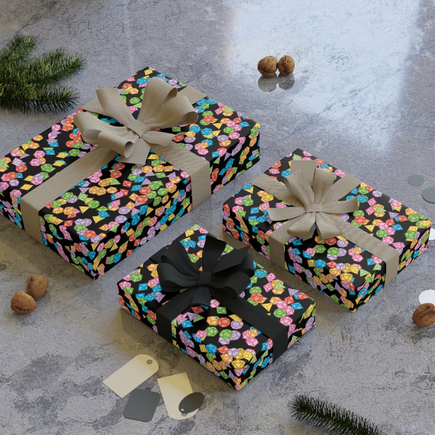 "Mega Dice Wrap" in Black - Wrapping Paper (2 sizes)