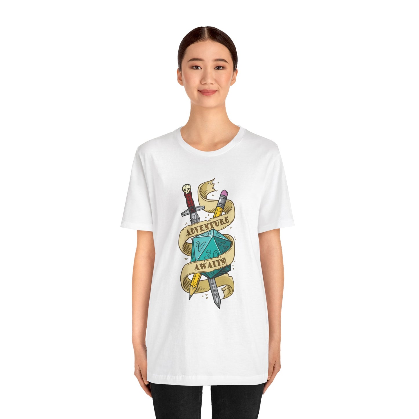 "Adventure Awaits" TTRPG - Unisex Jersey Short Sleeve Tee (Multiple Color Options)