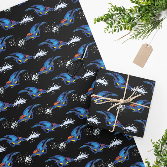 "Winter Dragon" in Black - Wrapping Paper (2 sizes)